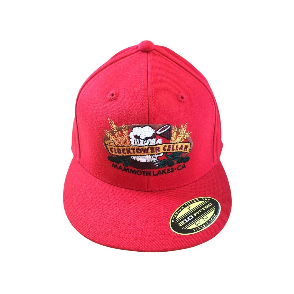 Mammoth Lakes Clocktower Cellar 210 Fitted Flat Bill Flex Red Hat 6 7/8 - 7 1/4